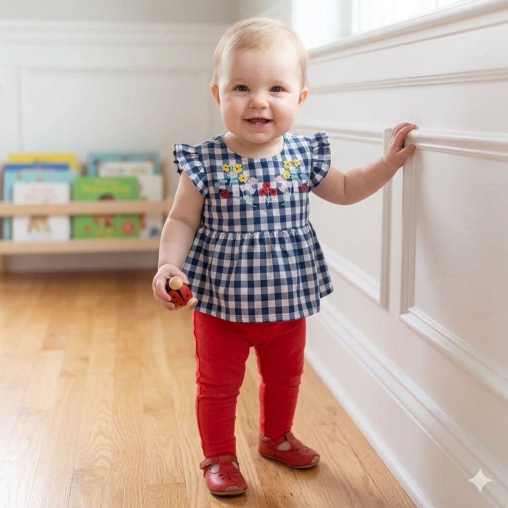 CARTER'S Baby Navy Gingham with Red Leggings Outfit Set Size 12 Months NWoT